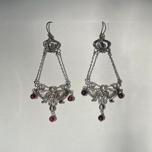 Marked Silver Earrings with Garnet Beads